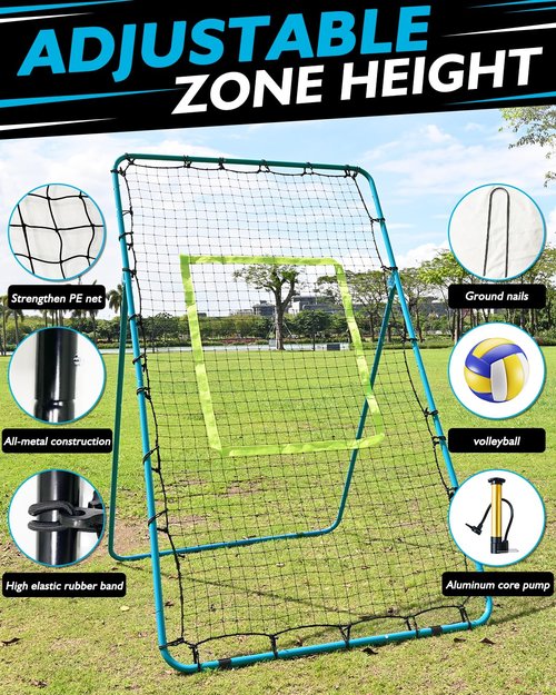 7x4FT Volleyball Rebounder Net Set with Training Accessories, Portable Bounce Back with 5 Adjustable Angles for Practice Volleying, Bumping, Spiking - Easy Set Up with Volleyball and Travel Bag