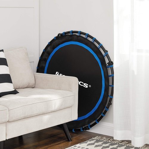SONGMICS 40 Inches Mini Fitness Trampoline, Fitness Rebounder with Adjustable Handrail, Foldable Trampoline for At-Home Workout, Max. Load 264.6 lb, Blue and Black USTR040Q01