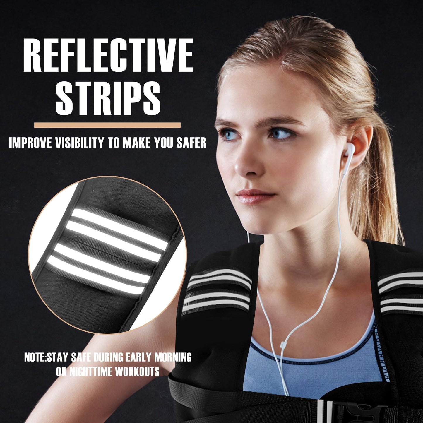 NATURELUX Weighted Vest with Reflective Stripe and Adjustable Buckle Straps, Black, 5 lbs