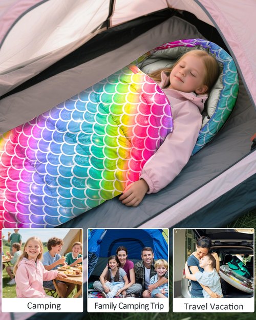 Kids Sleeping Bag for Kids Girls, 3 Season Warm & Cool Weather Lightweight Waterproof Camping Sleeping Bag with Carry Bag for Camping Hiking Traveling Outdoor Indoor