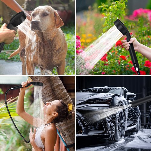 Spopal Portable Camping Shower - 10000mAh Rechargeable, 5-Speed, IPX8 Waterproof, LED Display Camp Shower Pump- Perfect for Hiking, Travel, Cars & Pets (Black)