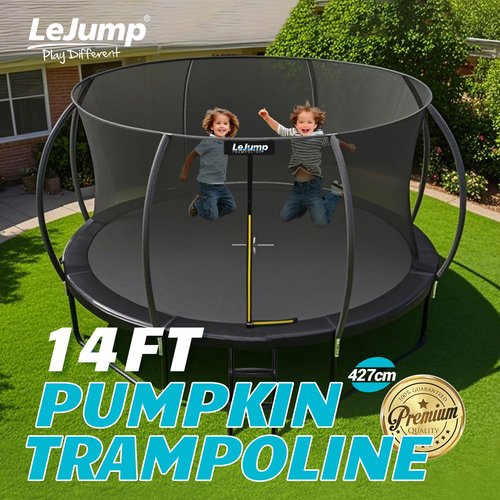 LeJump Outdoor 14Ft Trampoline, ASTM Approved Big Trampolines with Enclosure Net and Ladder, Backyards Recreational Trampoline for Adults and Kids Heavy Weight Limit (Black)