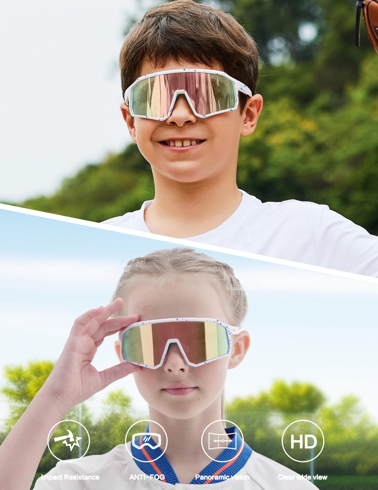 BIRCEN Kids Baseball Sunglasses for Youth - Boys Girls Polarized Sports Sun Glasses UV Protection for Cycling Age 5-12