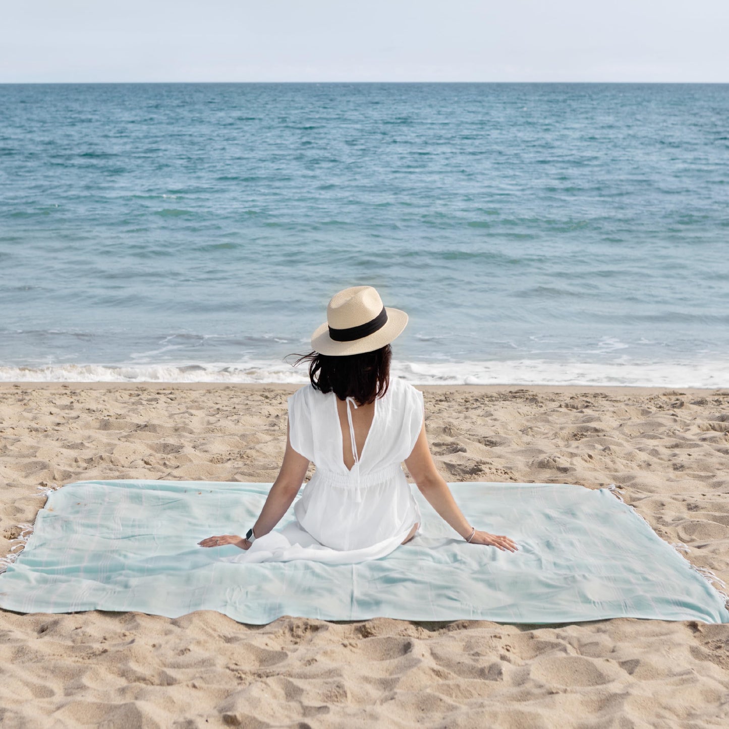 WETCAT Turkish Beach Blanket Sandproof (82"x82") 100% Turkish Cotton, Made in Turkey - Sand Free, Ultra Soft, Extra Large Throw for Picnic – Mint Green