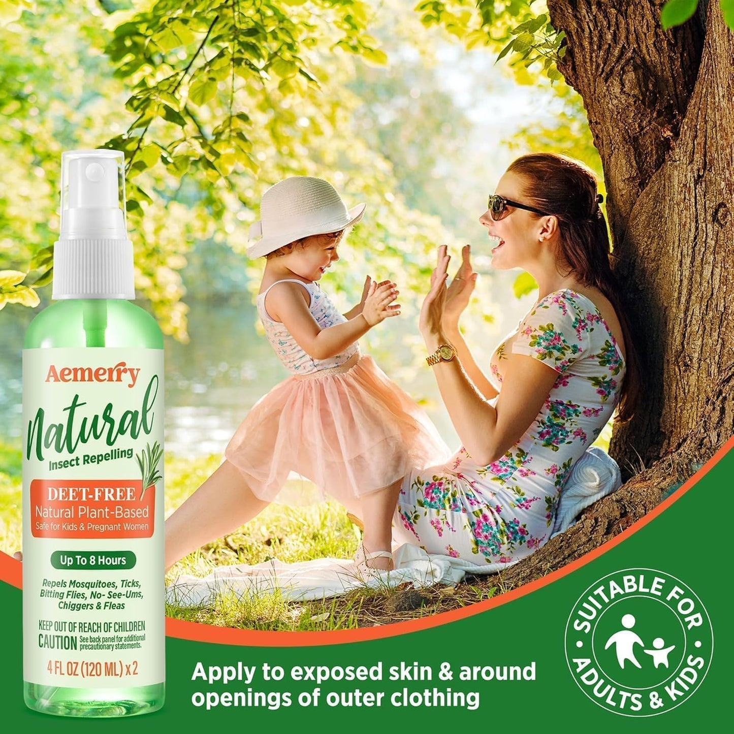 Natural Mosquito & Bug Repellent Spray: DEET-Free, Plant-Based Formula with Organic Essential Oils, Family-Friendly, Gentle on Skin, Outdoor Gear, Travel Size 4 oz (2-Pack)
