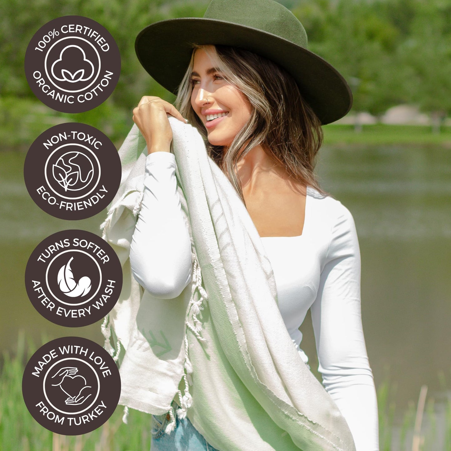 FESHKA Sand Proof Turkish Beach Towel – Oversized, Quick Dry & Lightweight Travel Towel - 100% Organic Cotton Beach Blanket - Perfect for Bath, Pool & Picnic | Cat Eye (Light Green)