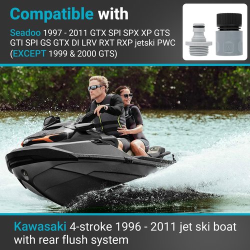 XCWT Quick Connect Flush Adapter Kit for Seadoo - Water Hose Flush Adapter for Sea Doo 1997-2011 Jetski PWC (Except 1999 & 2000 GTS) & Kawasaki 4-Stroke 1996-2011 Jet Ski Boat with Rear Flush System