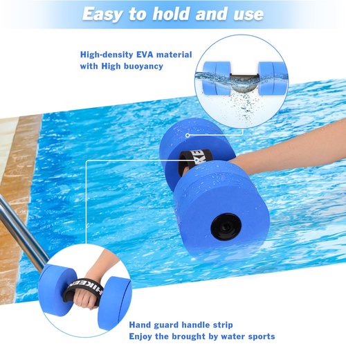 Hikeen Aquatic Exercise Dumbbells Water Dumbbell Pool Resistance Aquatic Fitness Barbells With 4 High-Density EVA Foam Pool Weights Dumbbells, for Water Aerobics Weight Loss (2 EVA Blue)