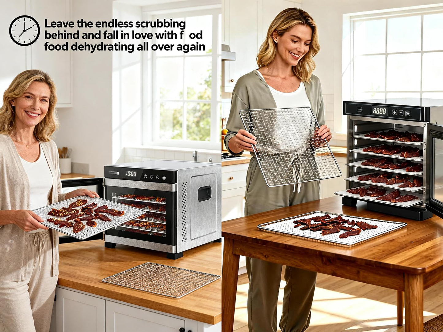 Kispog Silicone Dehydrator Sheets for Excalibur: Stop Dried Food Sticking to Tray - Save 60 Minutes Cleaning - Easy Lift-Off & Intact Food - BPA-Free Tray Liners for Fruit Jerky Herbs - 14x14 10-Pack