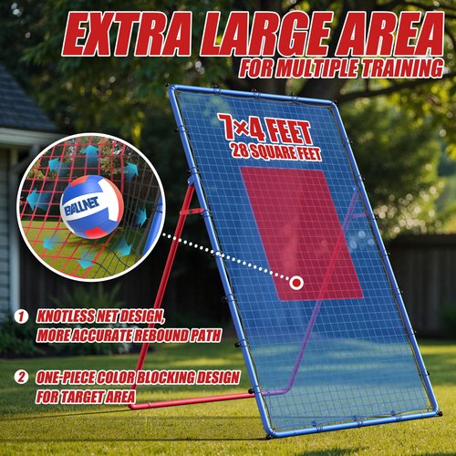 BALLNET Professional Volleyball Rebounder Net,Volleyball Net Size 7×4FT,with 5-Speed Adjustable Angle Volleyball Training Equipment,Anti-Slip Base Design,Improve Volleying,Bumping,Spiking Skills
