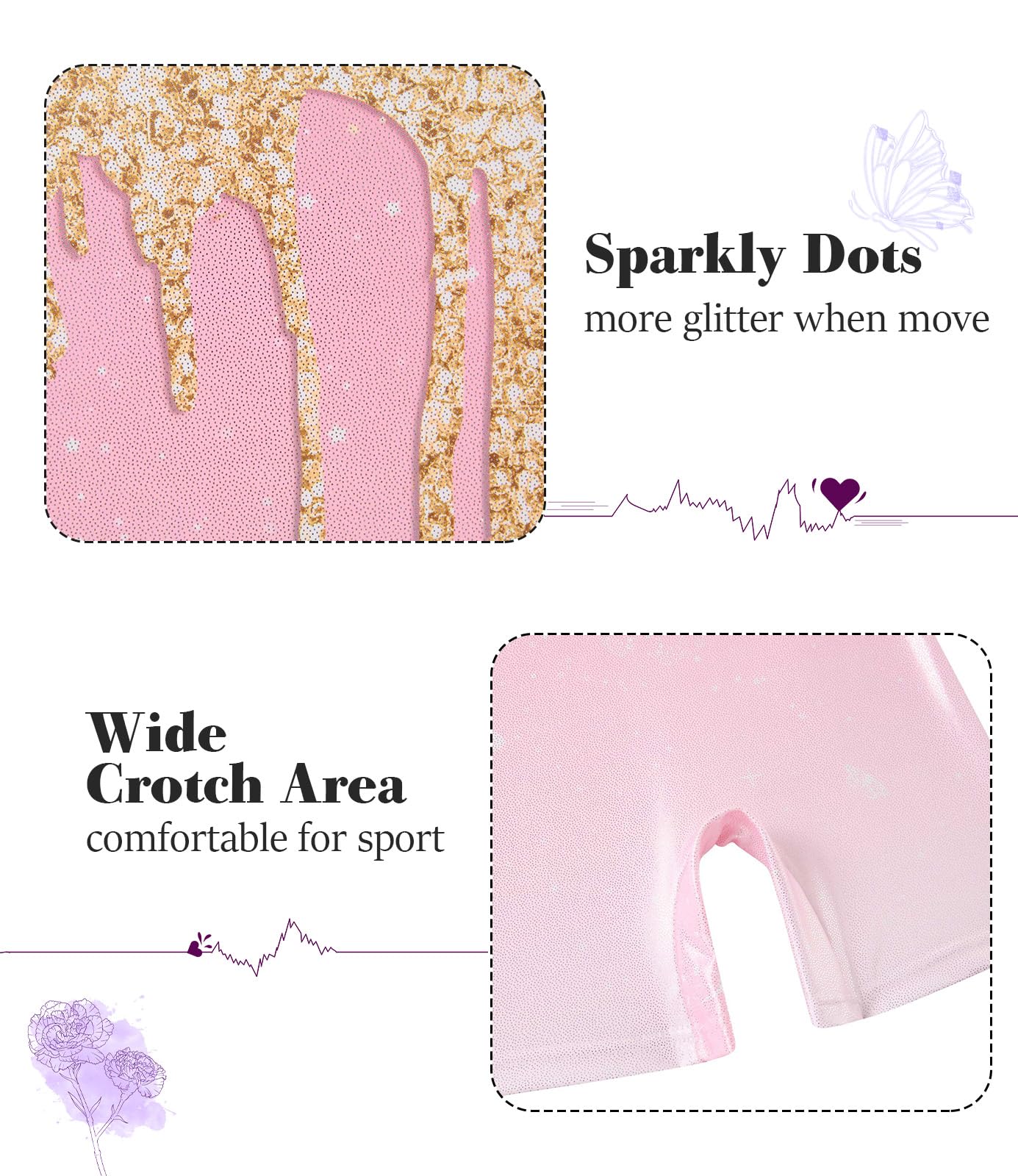 Vogseek Sparkly Gymnastics Leotards for Girls 7 8 Years Cute Pink Golden Shiny Ballet Dance Unitards Biketards with Hair Scrunchie Kids Tumbling Shorts Activewear Clothes, Pink Golden
