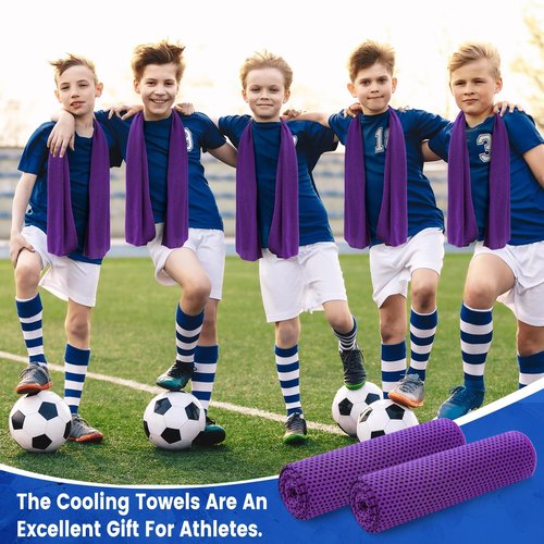 Hosuly 100 Pack Cooling Towels, 40"x12" Cooling Towels for Neck and Face Breathable Soft Chilly Sweat Rag Microfiber Sport Rags for Gym Yoga Golf Running (Purple)