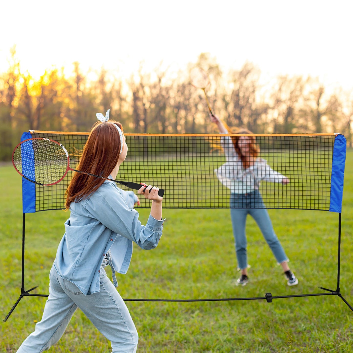 JungleA Portable Tennis Net, 10FT x 5FT Height Adjustable Badminton Pickleball Net Set, Multi Sport Equipment Goal for Soccer, Volleyball, Kids Volleyball for Indoor Outdoor Garden, Backyard, Beach