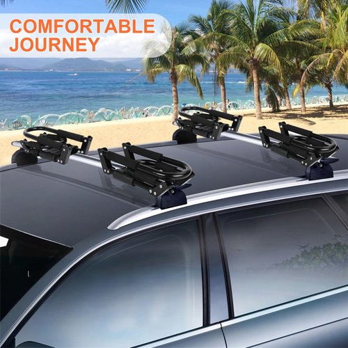 Ediors Folding Kayak Roof Rack 2 Pairs, 4pcs J-Bar Car Roof Racks for Kayak, Canoe, Paddle Boards, Skiboard, Surfboard, Foldable Kayak Roof Carrier for Car, SUV, Truck, Black (Folding Kayak Rack)