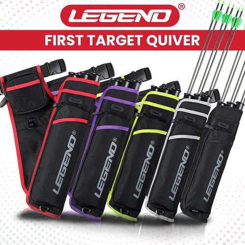 LEGEND First Archery Quiver Case for Arrows - Right Handed Target Shooting Hip Quivers with Adjustable Belt & 3 Arrow Tubes - Durable T-Slot & Storage Pockets for Accessories & Score Card - Black/Grey