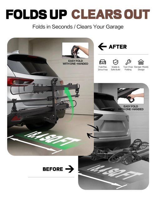 Young Electric E-Bike Rack with Ramp, Hitch 2 Bike Rack, 200 lbs Capacity Electric Bike Carrier, Foldable Platform Mount for Cars, Trucks, SUVs, Minivans, Up to 5-Inch Fat Tire for 2'' Receiver