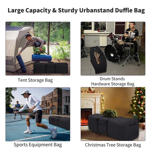 Urbanstand 52 Inch Large Duffle Bag for Travel Camping Sport Equipment Storage Bag with 2-way Lockable Zippers (Black)