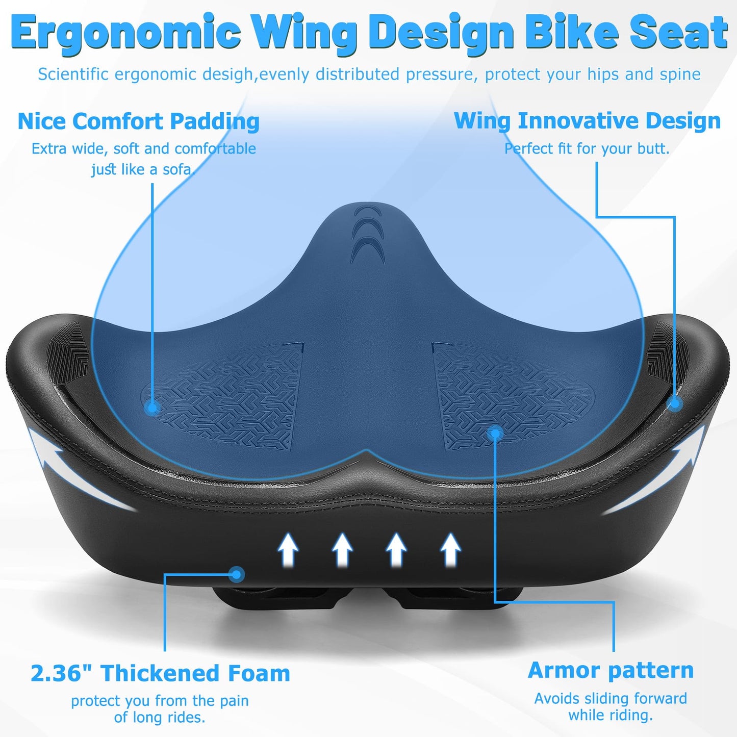 CDYWD Oversized Bike Seat for Men & Women Comfort, Extra Wide Bicycle Seat Cushion, Comfortable Wing Padded, Large Replacement Saddle for Peloton, Stationary Exercise Bike, Ebike, Cruiser, City Bike