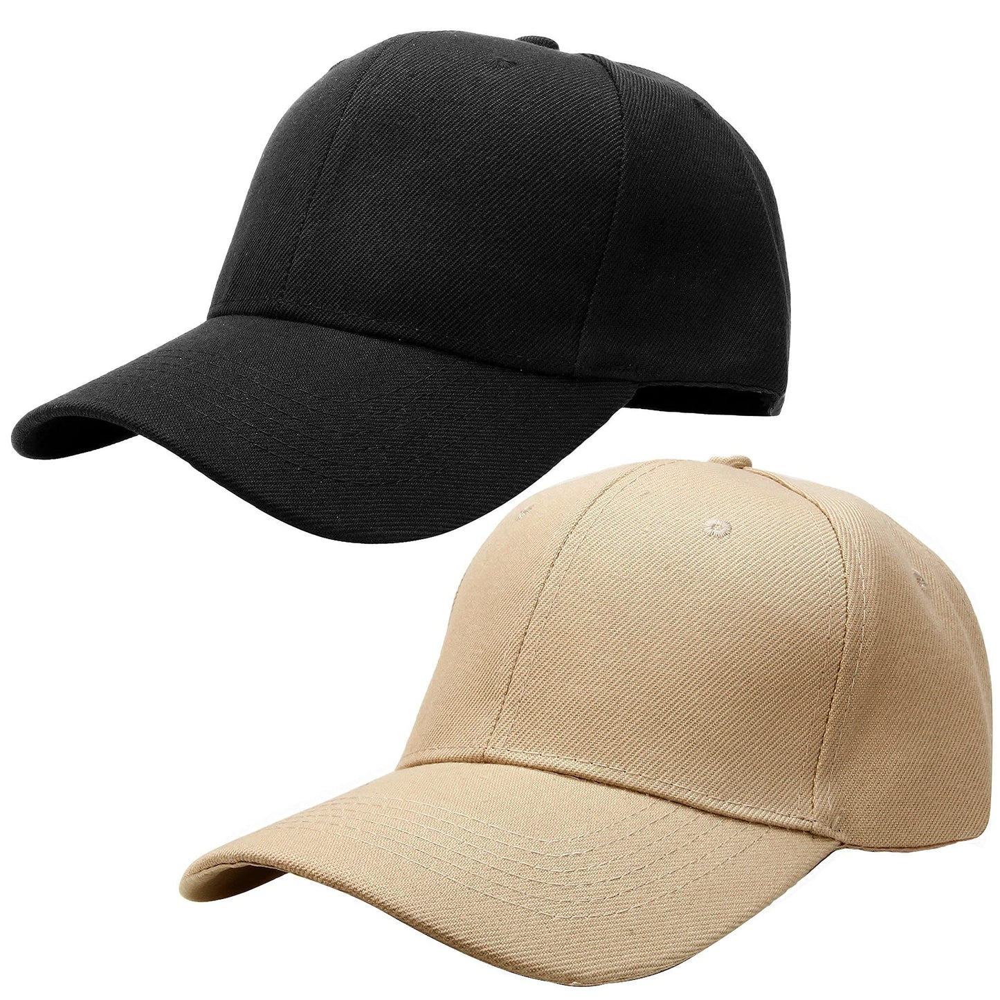 Falari Baseball Cap Adjustable Size for Running Workouts and Outdoor Activities All Seasons (2pk Black & Khaki)