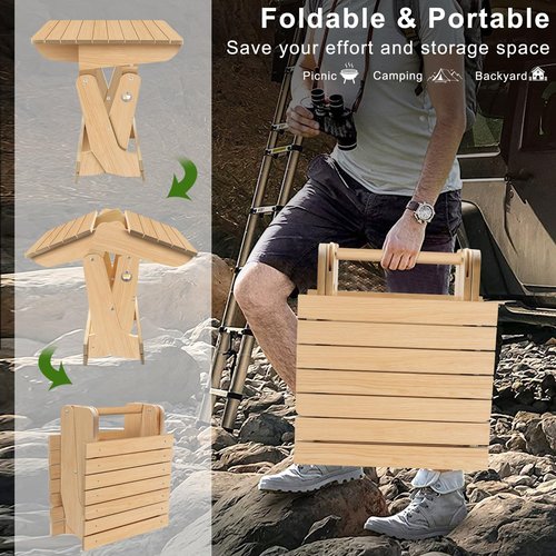 Agekub Wood Portable Folding Table Bistro Table Wooden Beer Carrier with Bottle Opener Space-Saving Small Outdoor Side Table for Camping, Picnic, Park, Party, Garden Concerts