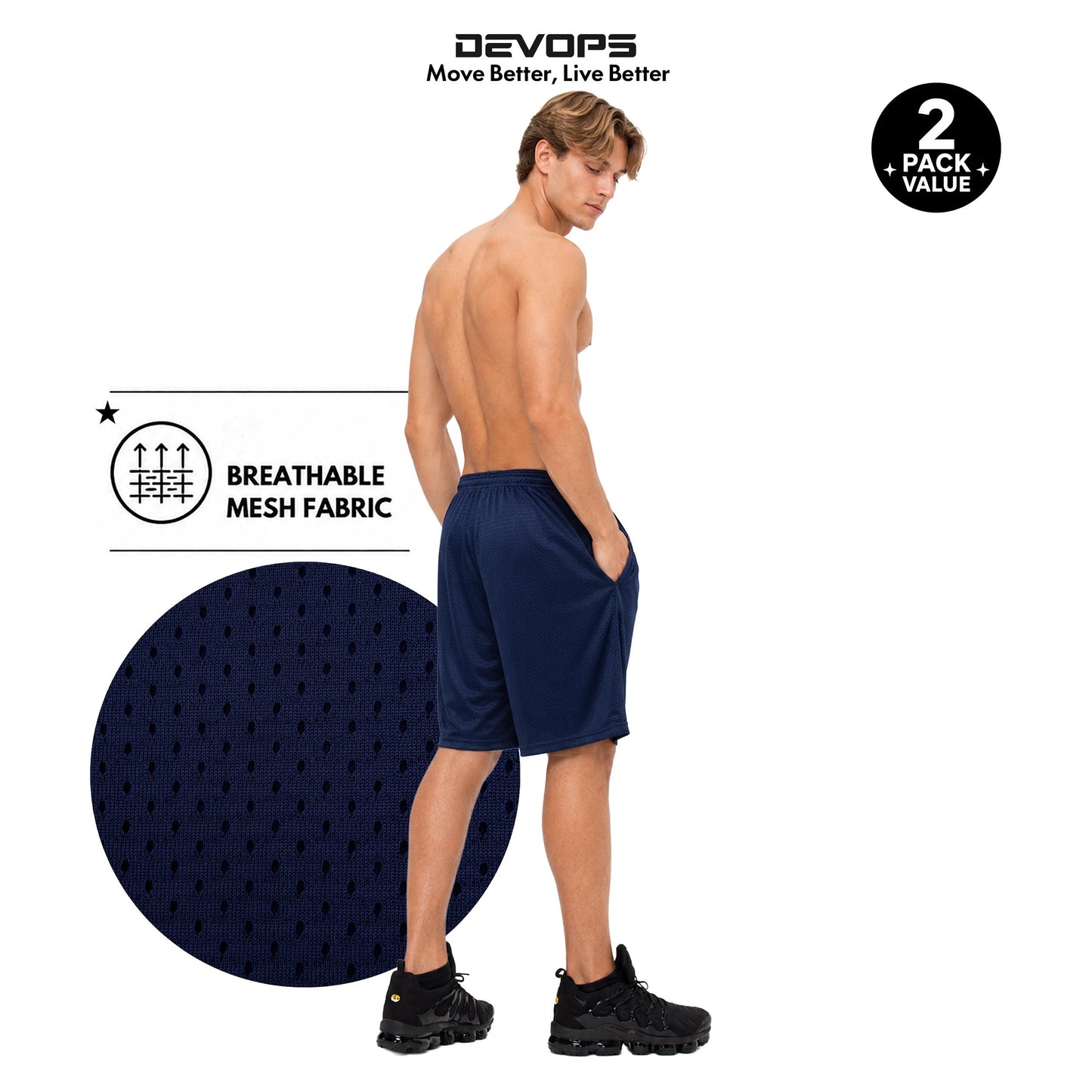 DEVOPS Men's 2-Pack Loose-Fit 10" Workout Mesh Shorts with Pockets Athletic