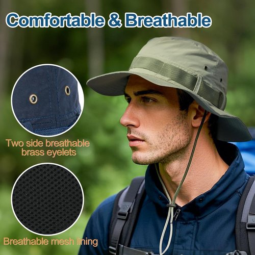 BOTVELA Men Outdoor Boonie Cap Summer Fishing Safari Bucket Sun Hat (Navy, 7 3/8-7 1/2)
