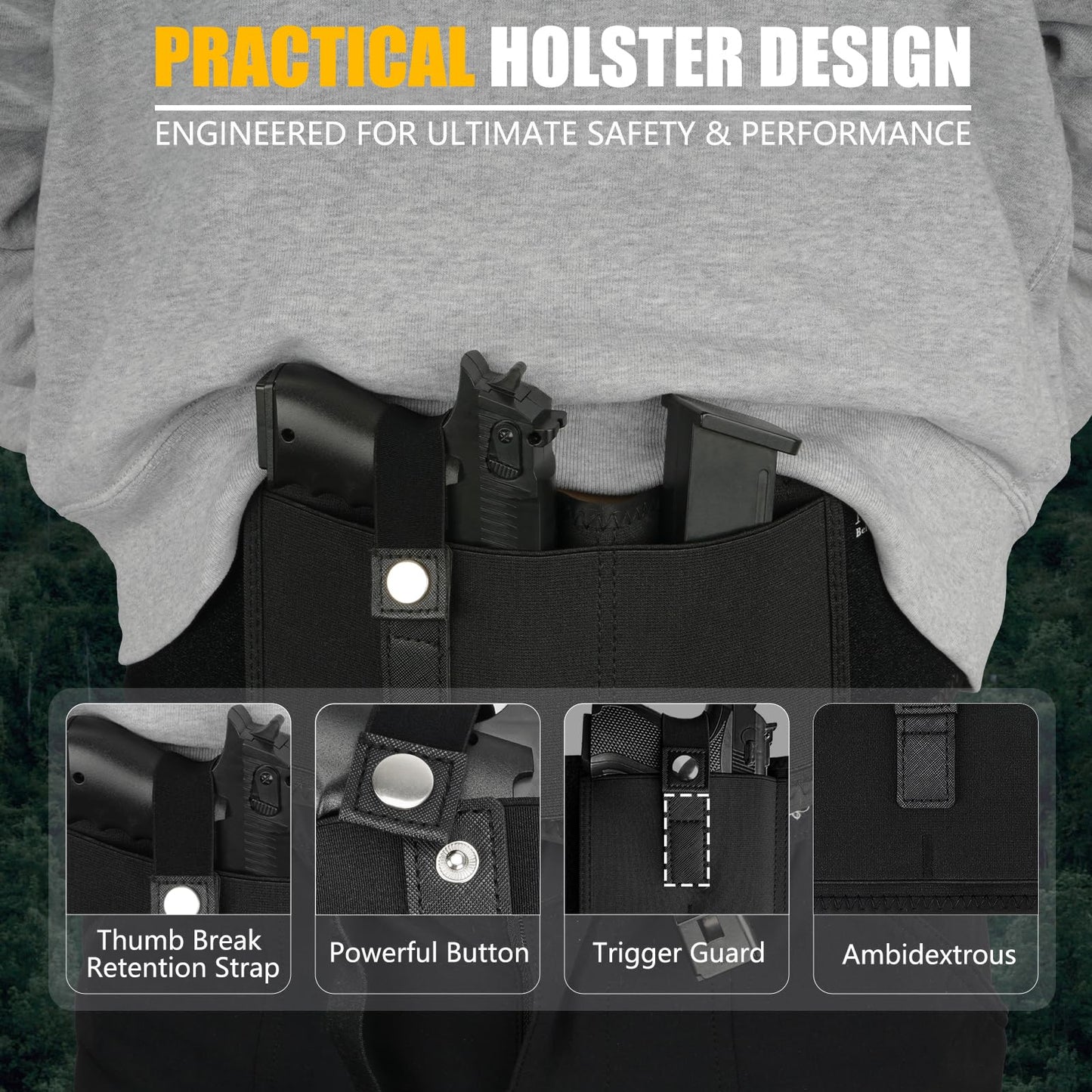 Mostcomtac Belly Band Holster for Men & Women - Breathable Neoprene Gun Holster, Multi - Pocket Tactical Belt for Outdoors, Fits G17-43x, Taurus G3C, G2C and Most 9mm and 381 Handguns（L-S）