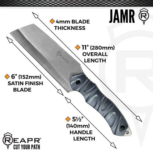 Reapr JAMR 6" Fixed Blade Outdoor Utility Knife with Sheath – Full Tang Cleaver-Style Knife with Chisel Grind Blade and Textured Handle for Camping, Hiking, and Field Use