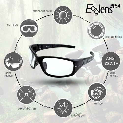 Eaglens.54 Shooting Glasses Photochromic Anti-fog Definition Lenses, ANSI Z87.1 Certified Tactical Airsoft Safety Glasses for Men Women