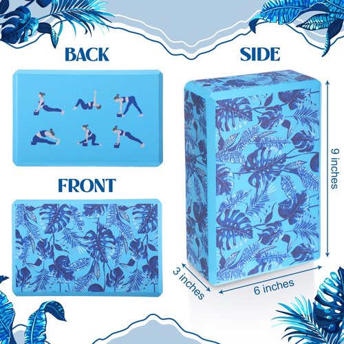 Soulchen 5 Pcs Yoga Blocks 9" x 6" x 3" High Density EVA Foam Bricks Guide Yoga Tropical Pattern on the Surface for Yoga, Pilates, Meditation, Improve Balance and Flexibility