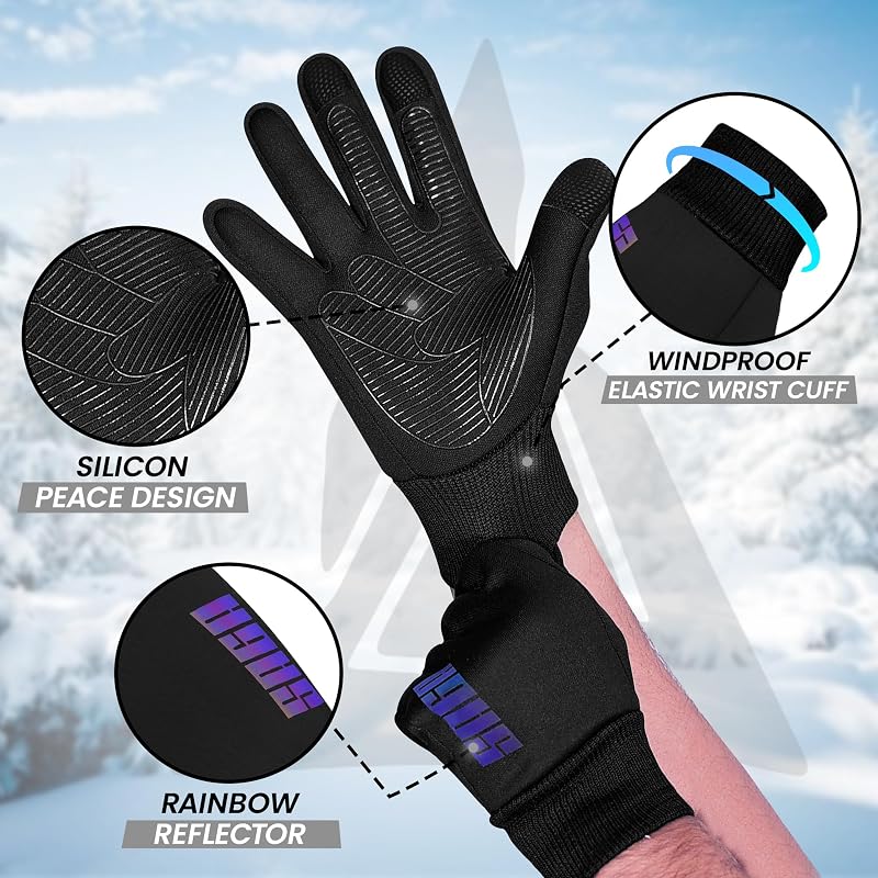 SAGA SPORTS Kids Winter Gloves Rainbow Medium 6-8 - Water-Resistant Snow & Bike Gloves