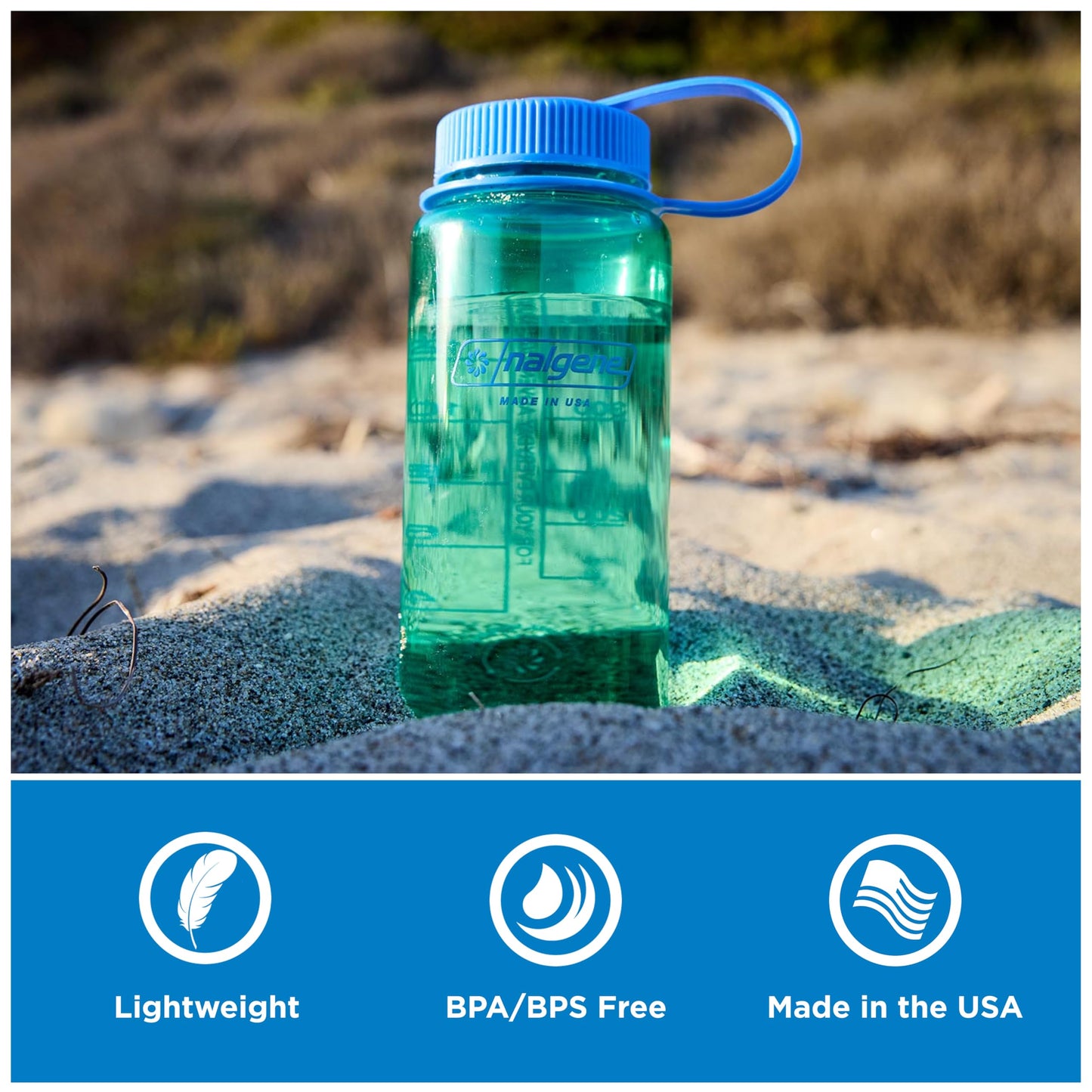 Nalgene 16 oz Wide Mouth Water Bottle | Slim Cup Holder Size, BPA-Free, Durable & Leak Proof, Lightweight Travel Bottle, Pastel Green