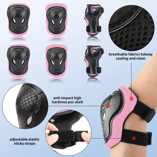 CELOID Kids Helmet Pad Set,Adjustable Kids Skateboard Bike Helmet Knee & Elbow Pads Wrist Guards 8-14yrs Youth Protective Gear Set for Girls Boys Bicycle Bike Roller Skating Scooter Rollerblade Sport