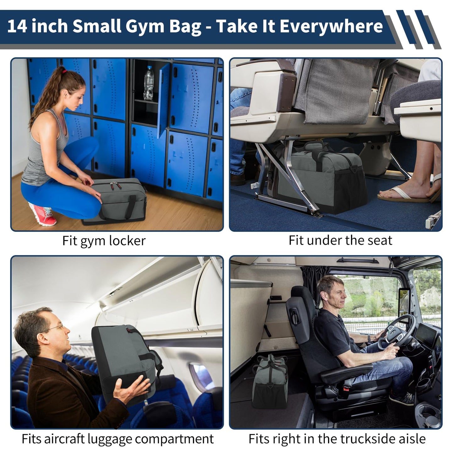 THSOGO Small Gym Bag with Wet Pocket - 14 inch Mini Duffle Bag for Men & Women Lightweight Carry On Bag for Travel Sport - Dark Grey