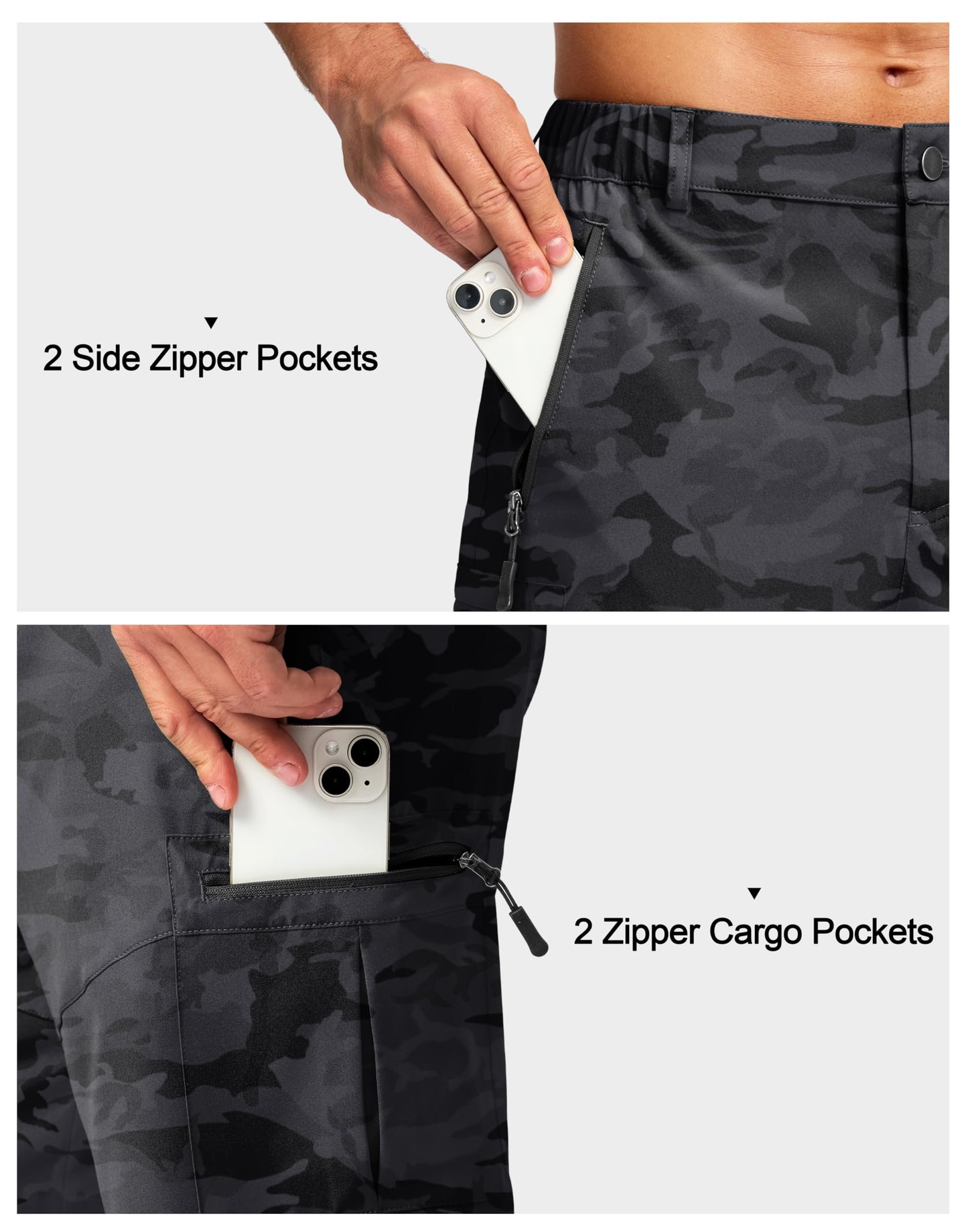 Pudolla Men's Hiking Cargo Shorts Lightweight 7" Travel Casual Shorts for Men Golf Work Outdoor with 5 Zipper Pockets(Black Camo Medium)