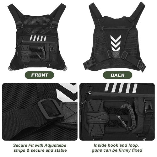 Chest Bag for Men Women, Lightweight Running Pack with Chest Holsters Fits Most Pistols, Tactical vest for Sports, Cycling, Workouts
