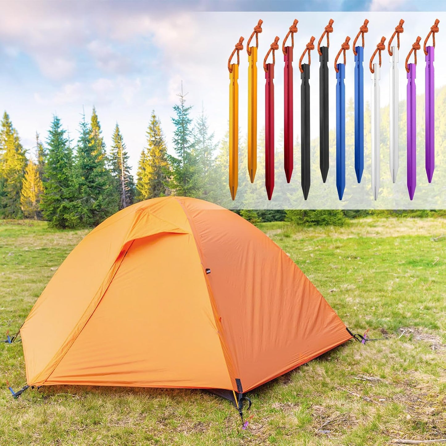 12 Pack Tent Stakes, 7075 Ground Metal Camping Aluminum Tent Pegs, Lightweight Tent Stakes Heavy Duty Spikes Camping Accessories
