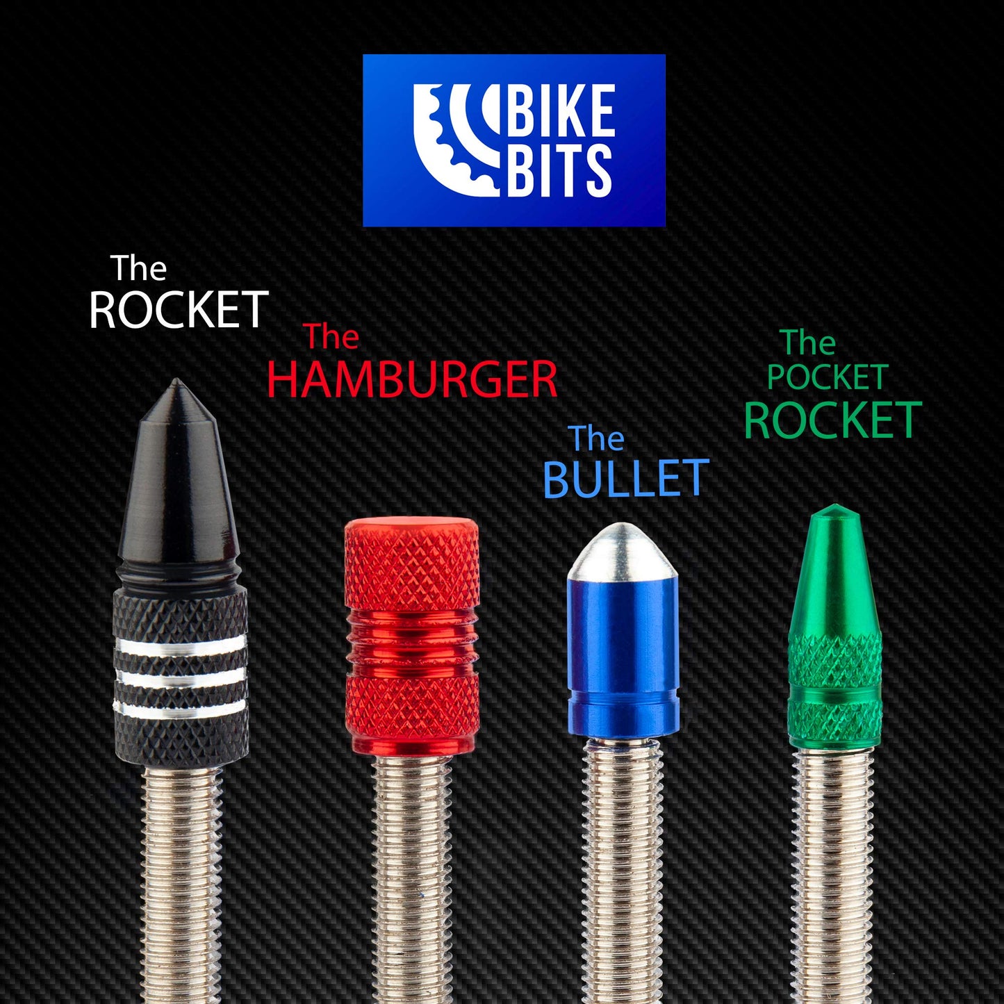 Bike Bits Presta Valve Caps - Anodized Aluminum - Use On Presta/French Valves - Designs: Bullet, Rocket (Red, Pocket Rocket)