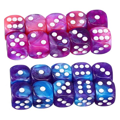YBEATY 20 PCS Acrylic Dice16mm Set 2 Colors 6 Sided Dice Set Colorful Pink Blue Two-Color Acrylic Game Dice for Role Play Table Games Classroom Teaching Math Learning Standard Parties