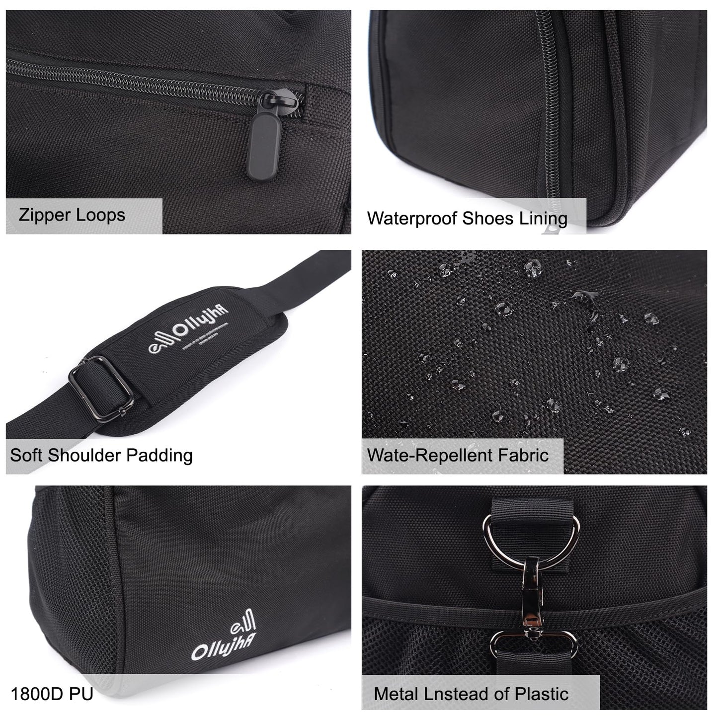 OLLUJHA Gym Bag for Men Women, Duffle Bag with Shoe & Laptop Compartment, Waterproof Fitness Workout Sports Bag for Travel Overnight Weekend Swimming Yoga (Black, 42x25x20cm)