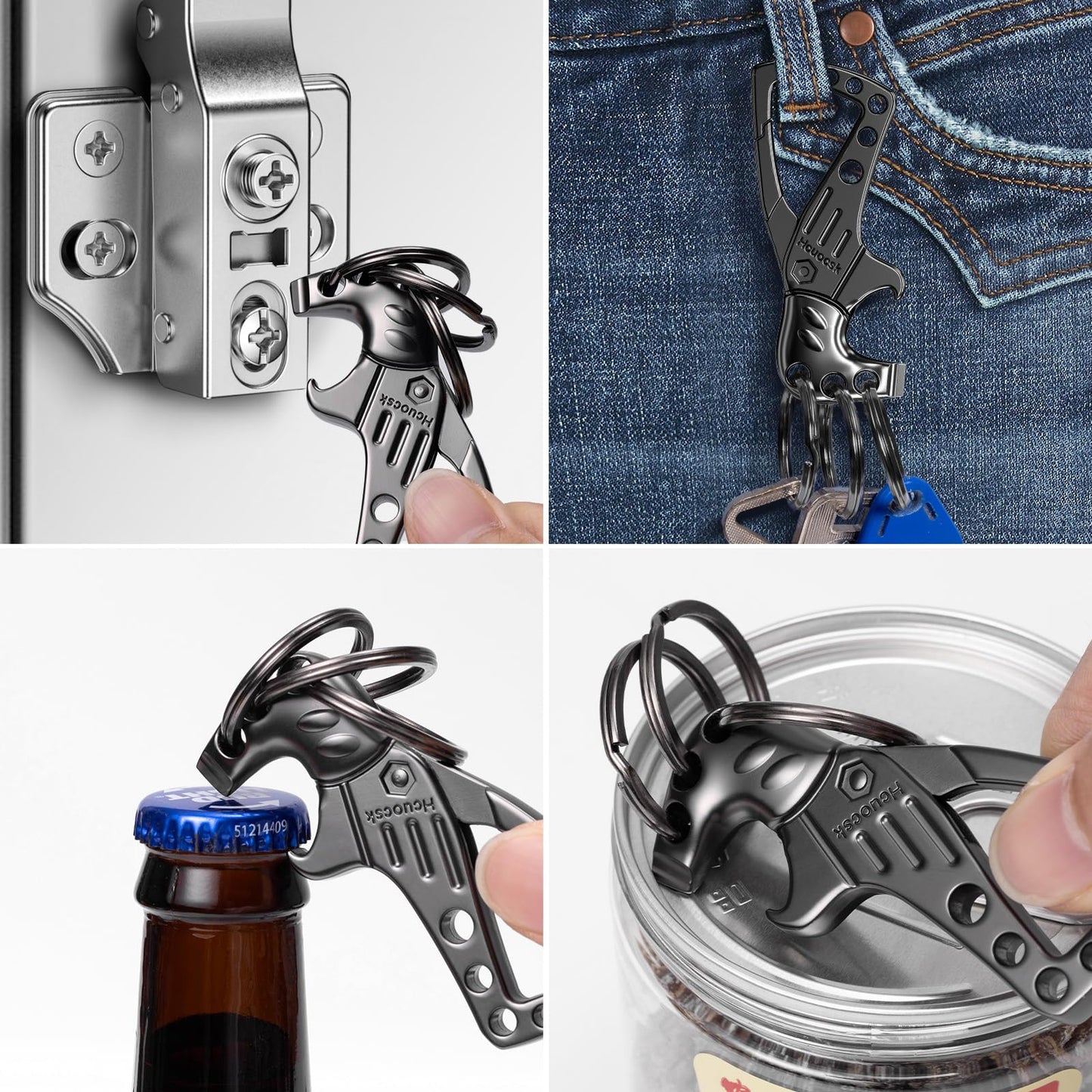 Hcuocsk Heavy Duty Key chain, Carabiner Clip Keychain with Bottle Opener, 3 Key Rings for Car Keys, Metal Secure Snap Lock, Family Present for Men and Women(Black,1-Pack)
