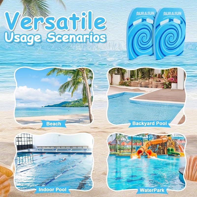 AURASUN 2 Pack Kick Boards for Adults - High Buoyancy Pool Training Aid, Non-Slip 17 x 12.5 x 1.2 in - Blue Variation