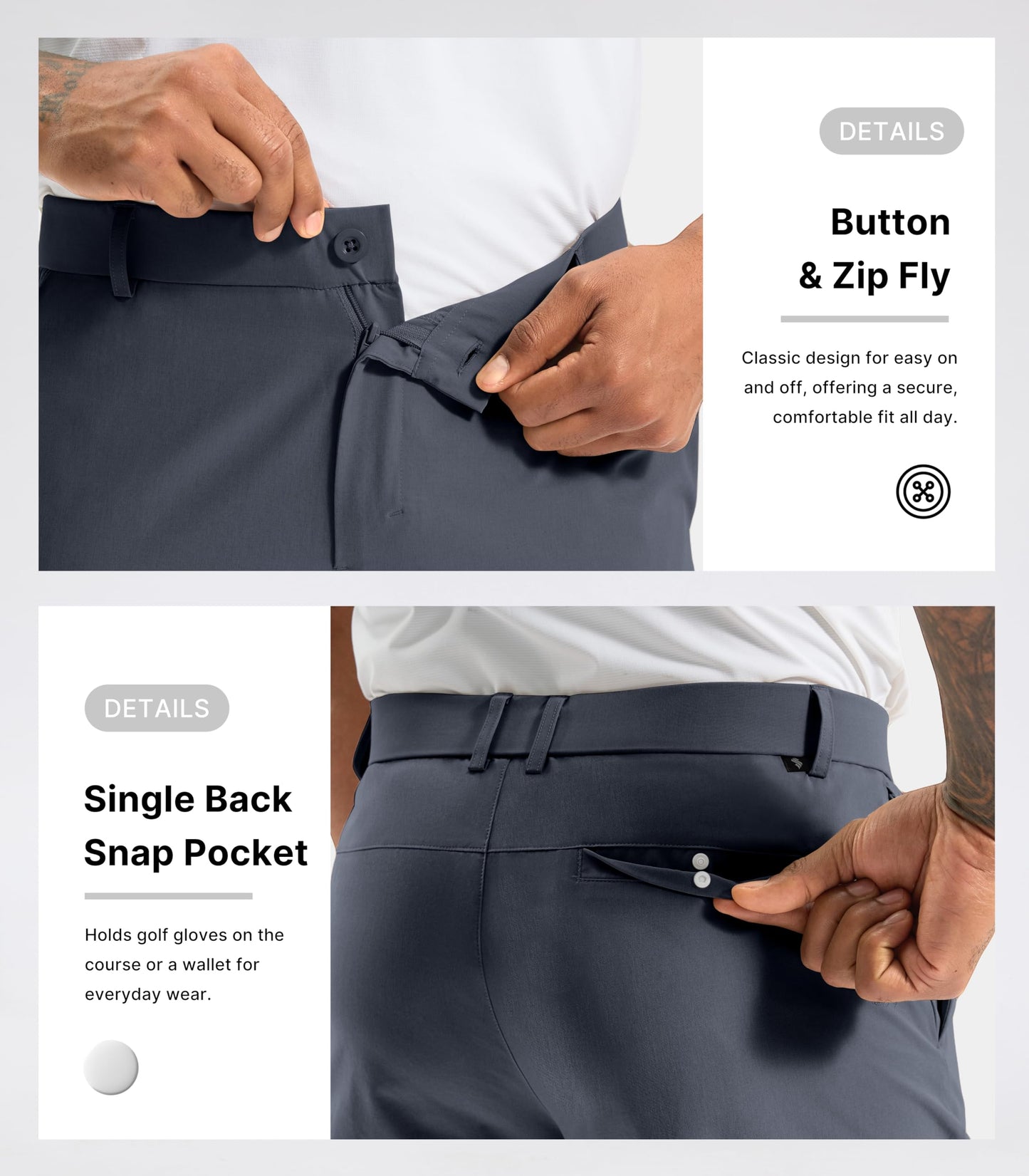Soothfeel Mens Golf Pants Classic Fit Stretch Work Dress Pants 30"/32"/34" Quick Dry Lightweight Casual Trousers with Pockets Grey_Blue L32_W34