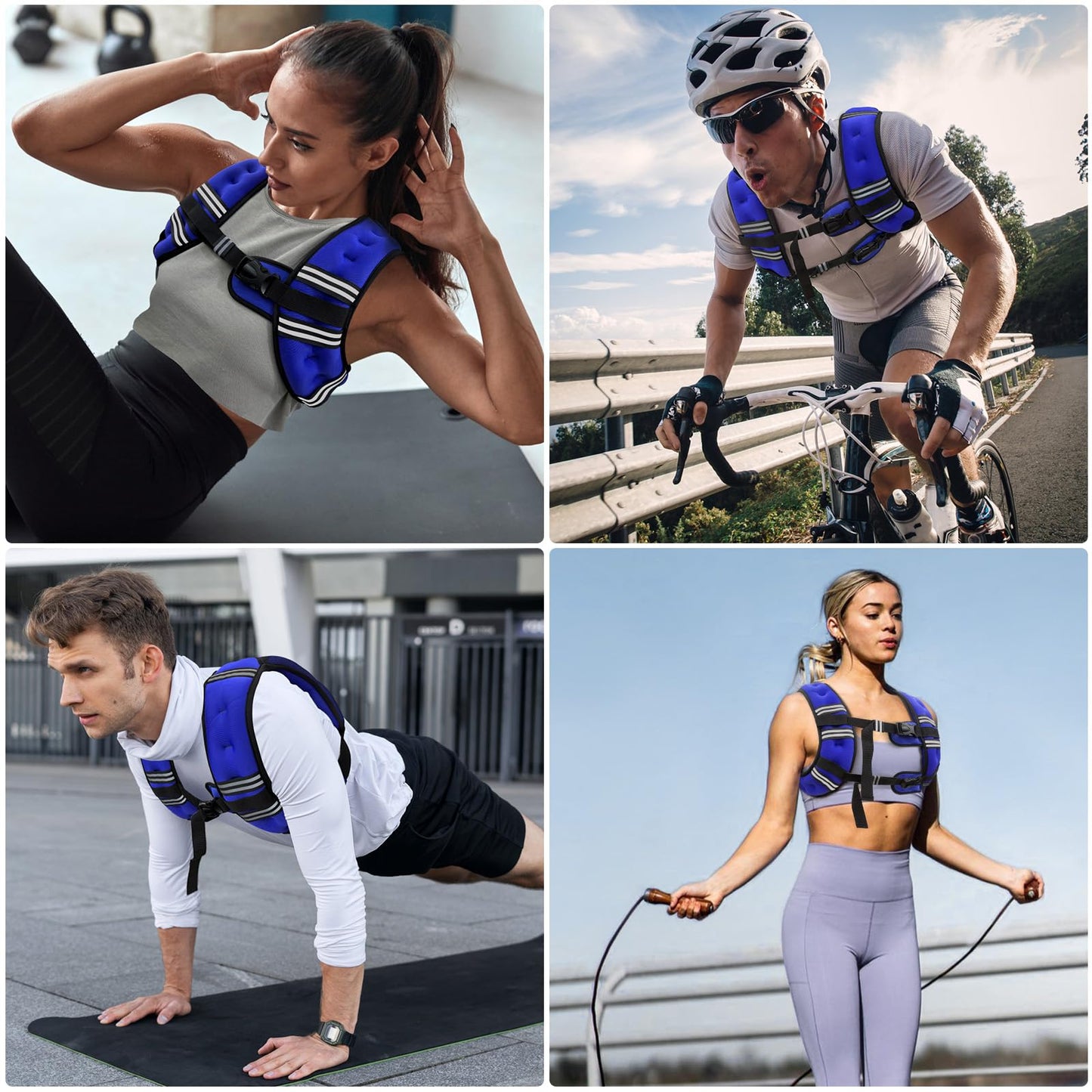 Zeerun Weighted Vest, 6lb/8lb/10lb/12lb/15lb/18lb/20lb/24lb/30lb for Men Women, Reflective Stripe Adjustable Buckle, Comfortable Durable Rucking Vest for Walking Running Strength Training, 12LBS-Blue