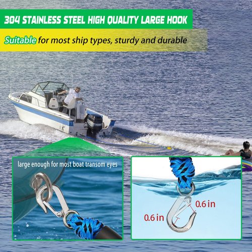 ASVAEVAS Self Centering Boat Tow Harness for Tubing, Boat Tow Rope Harness with Pulley and Large Hooks for Towing 1-4 Riders Towable Tubes, Pulling Water Skiing, Wakeboarding