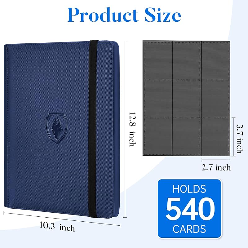 Premium 9 Pocket Card Binder for 540 Cards Navy Blue - Fabmaker PU Trading Card Binder