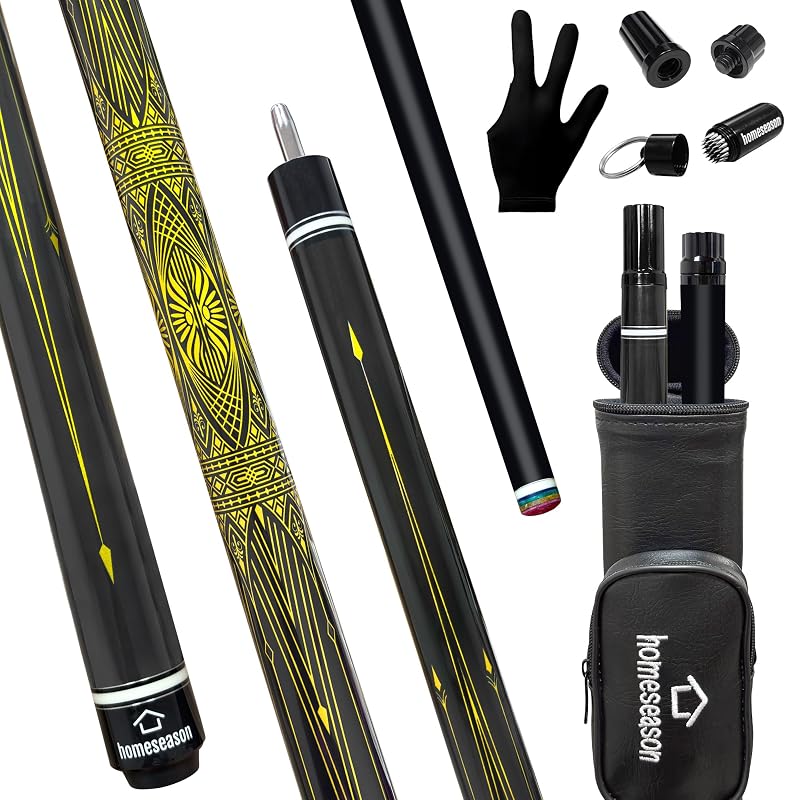 HomeSeason 58in 21oz Fiberglass Pool Cue with 8.3in Extension, Leather Case - 12.5mm Tip, Low-Deflection