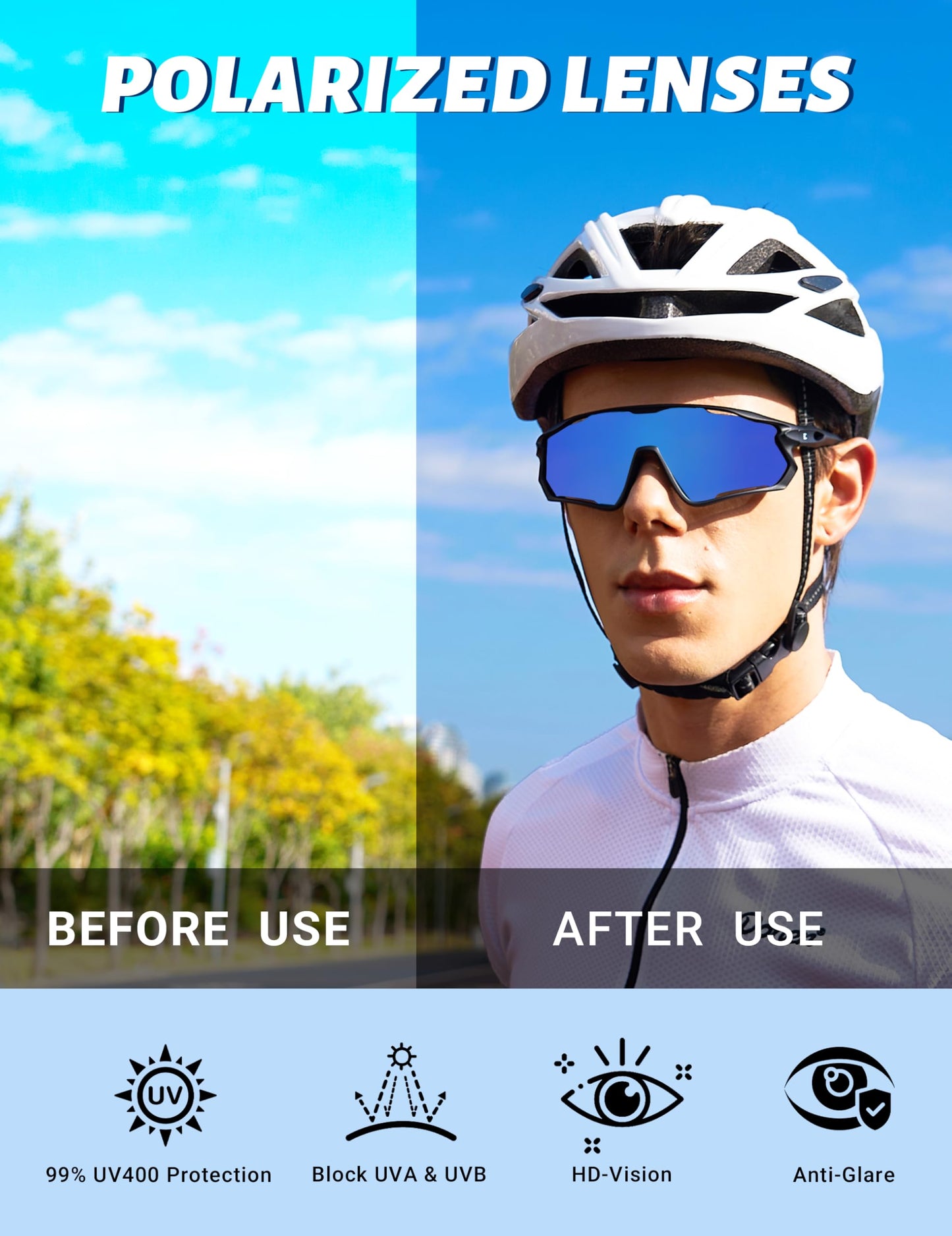 BIRCEN Polarized Baseball Running Sunglasses: TR90 Sports Cycling Glasses for Men Women UV400 Protection for Driving MTB Blue Lens