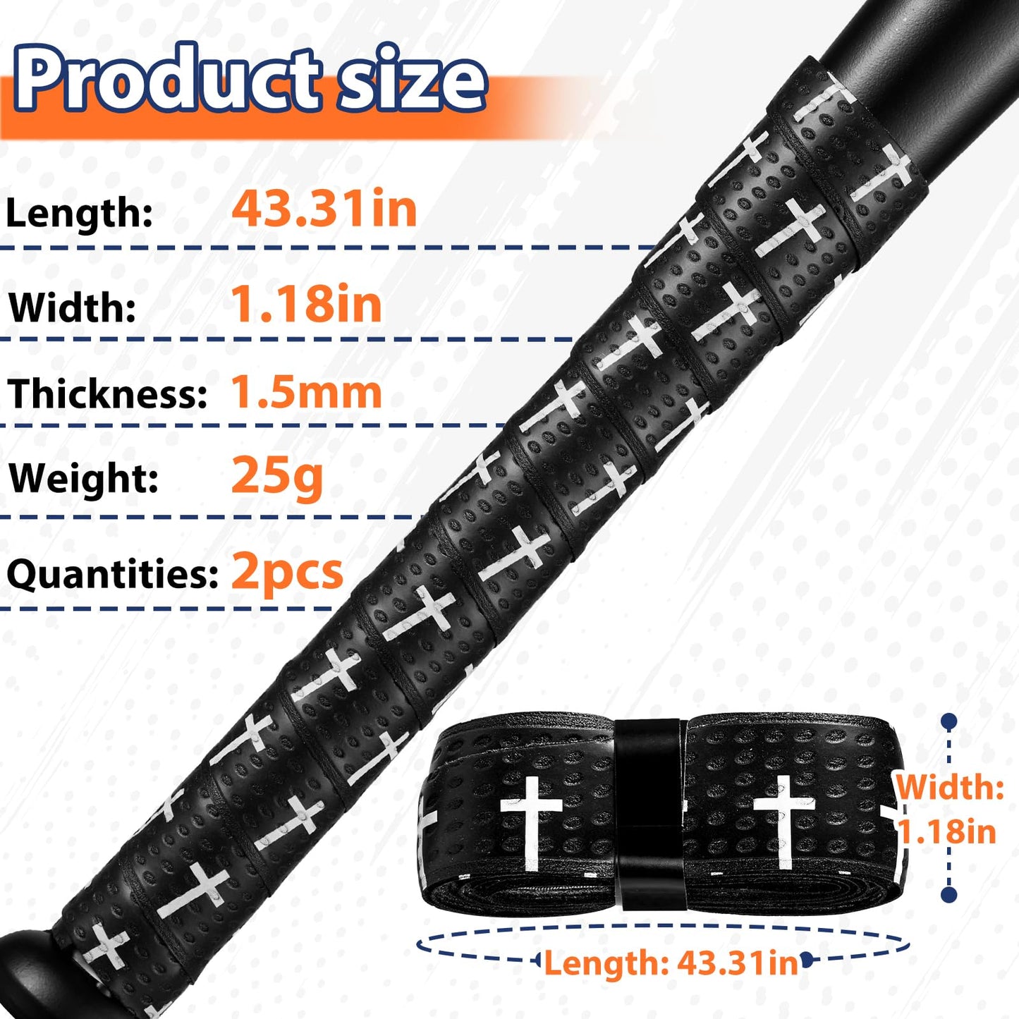 2PCS Faith Cross Baseball Bat Grip Tapes 1.5mm Precut and Full Adhesive Softball Grip Tape,Non-Slip Baseball Bat Wrap Tape Religious Cricket Batting Tape Replacement