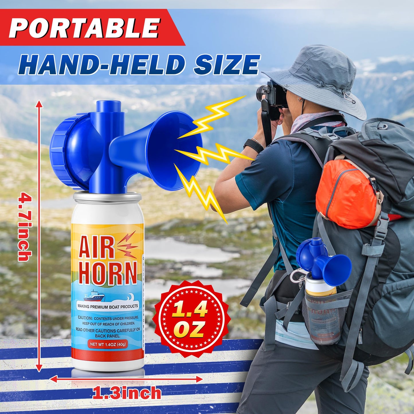 ElectricWise 1 Pack 1.4oz Mini Air Horn, 122DB Very Loud Air Horns Can, Marine Boat Horns for Safety, Meet Coast Guard, Fog Blow Horn Boat Accessories, Ideal for Boating, Camping, Hiking
